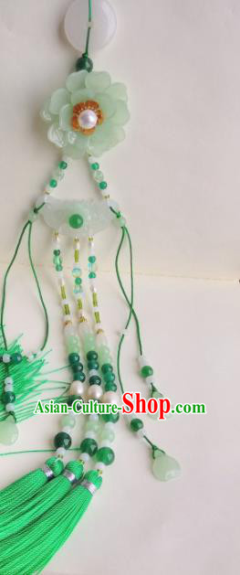 Traditional Chinese Classical Green Tassel Jade Waist Pendant Hanfu Brooch Accessories for Women