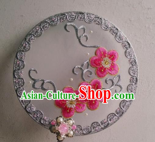 Traditional Chinese Classical Embroidered Peach Flowers Palace Fans Hanfu Bride Round Fan for Women
