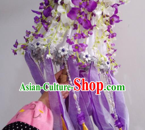 Traditional Chinese Classical Wisteria Umbrella Ancient Hanfu Tassel Umbrellas for Women