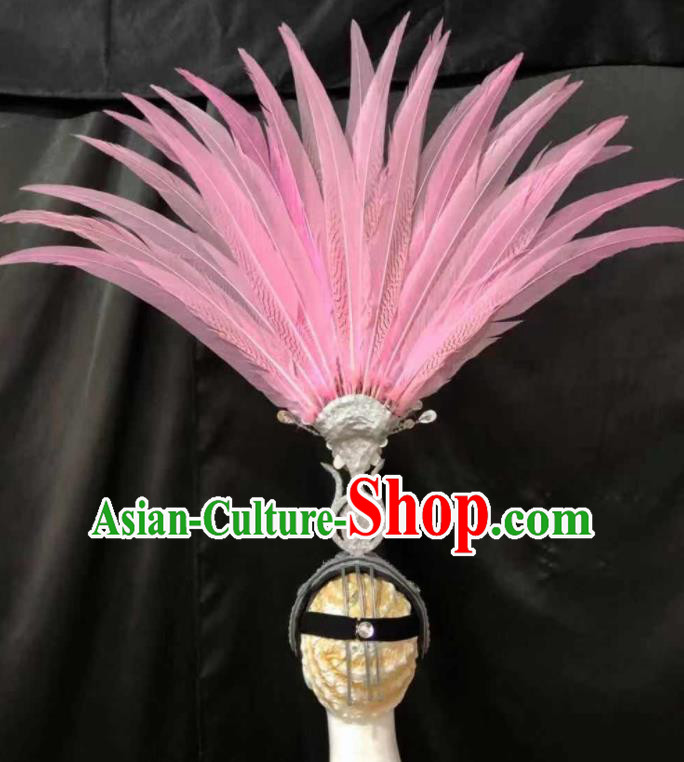 Top Halloween Pink Feather Headwear Brazilian Carnival Samba Dance Hair Accessories for Women