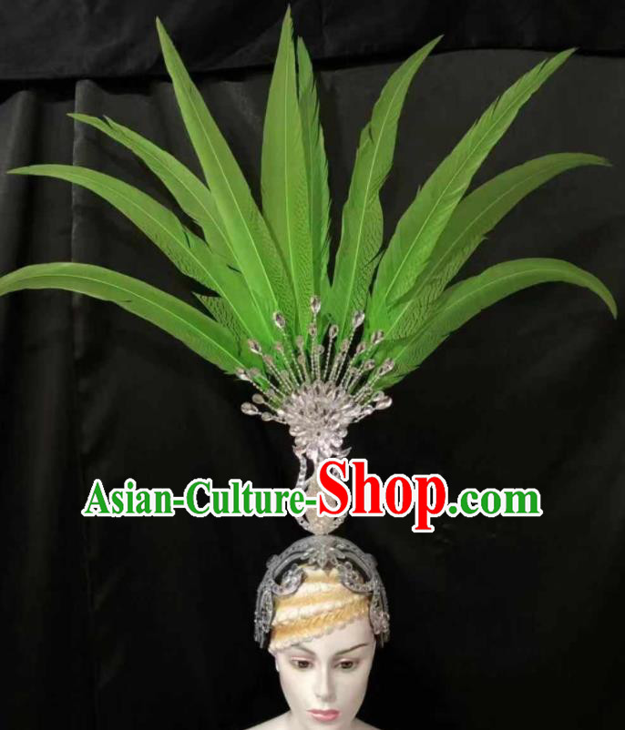 Top Halloween Green Feather Headwear Brazilian Carnival Samba Dance Hair Accessories for Women