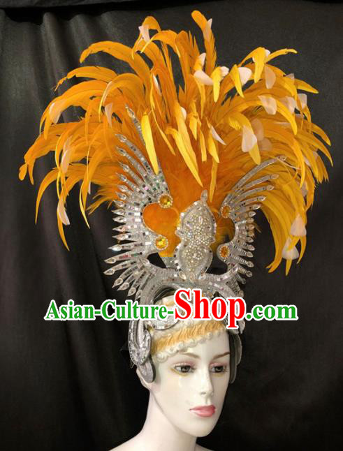 Top Halloween Yellow Feather Hat Brazilian Carnival Samba Dance Hair Accessories for Women