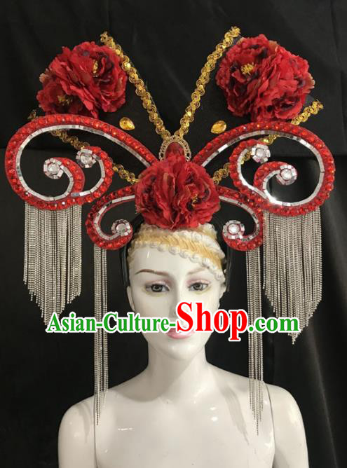 Top Halloween Samba Dance Deluxe Red Peony Hat Brazilian Rio Carnival Hair Accessories for Women