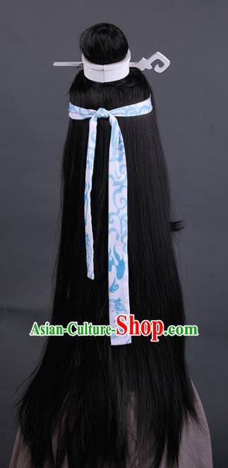 Traditional Chinese Cosplay Prince Wigs Ancient Swordsman Hair Accessories for Men
