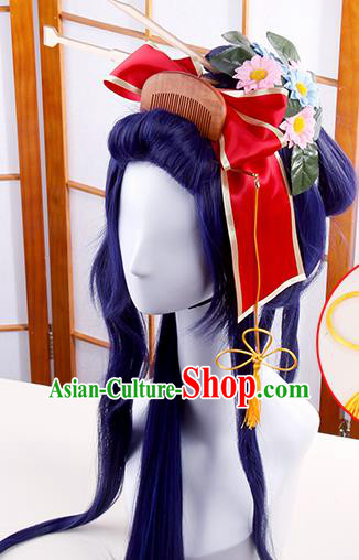 Traditional Japanese Cosplay Geisha Purple Wigs and Hair Accessories for Women