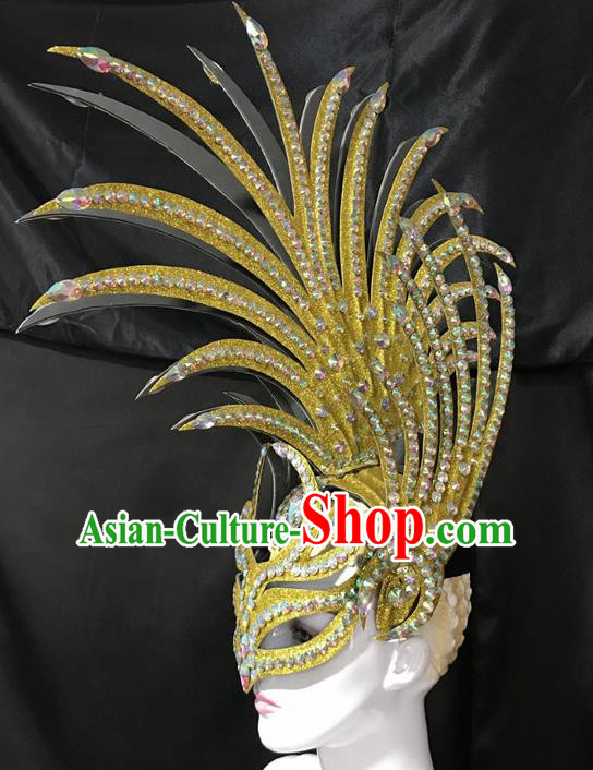 Top Halloween Deluxe Golden Mask Brazilian Carnival Samba Dance Headdress Accessories for Men