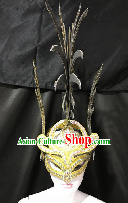 Top Halloween Deluxe Golden Mask Brazilian Carnival Samba Dance Headdress Accessories for Men