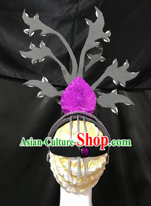 Top Halloween Samba Dance Purple Royal Crown Brazilian Rio Carnival Deluxe Hair Accessories for Women