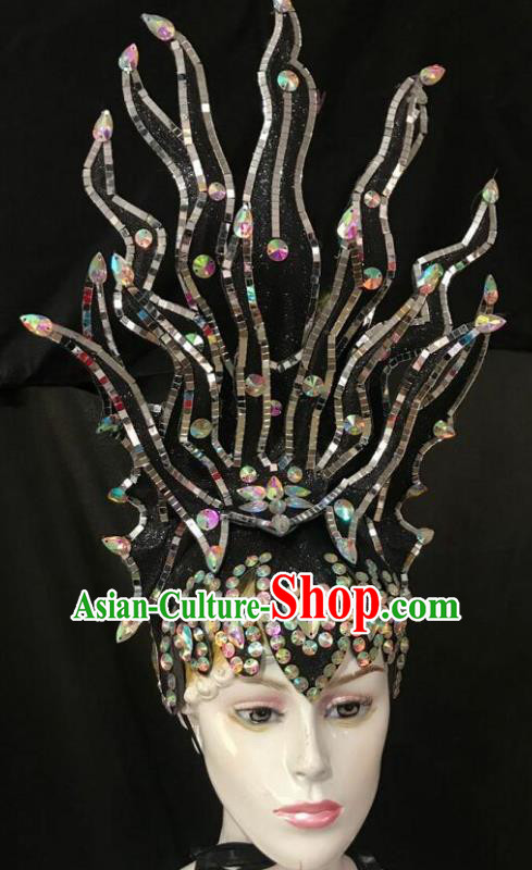 Top Halloween Samba Dance Black Royal Crown Brazilian Rio Carnival Deluxe Hair Accessories for Women