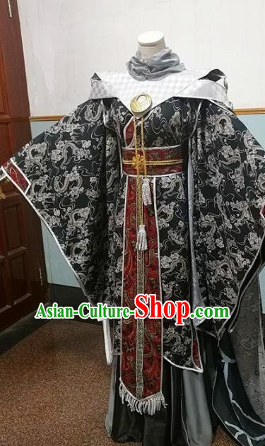 Traditional Chinese Cosplay Knight Black Clothing Ancient Swordsman Costume for Men