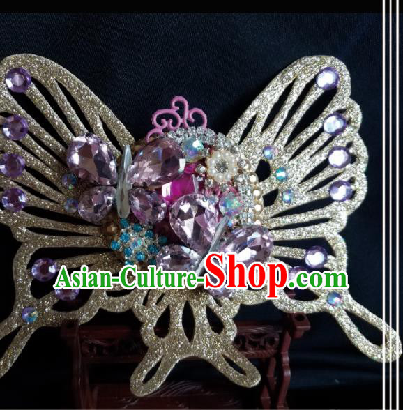 Traditional Chinese Cosplay Female Swordsman Purple Crystal Butterfly Hair Claw Hairpins Ancient Princess Hanfu Hair Accessories for Women