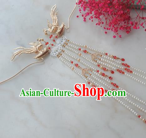 Traditional Chinese Classical Golden Phoenix Tassel Hairpins Ancient Princess Hanfu Hair Accessories for Women