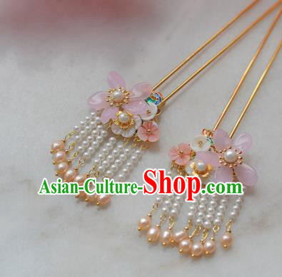 Traditional Chinese Classical Pearls Tassel Flower Hairpins Ancient Princess Hanfu Hair Accessories for Women