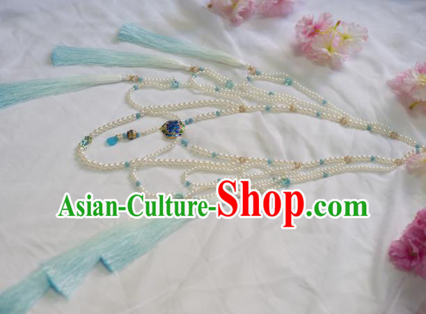 Traditional Chinese Hanfu Blue Tassel Belts Ancient Princess Waist Accessories for Women