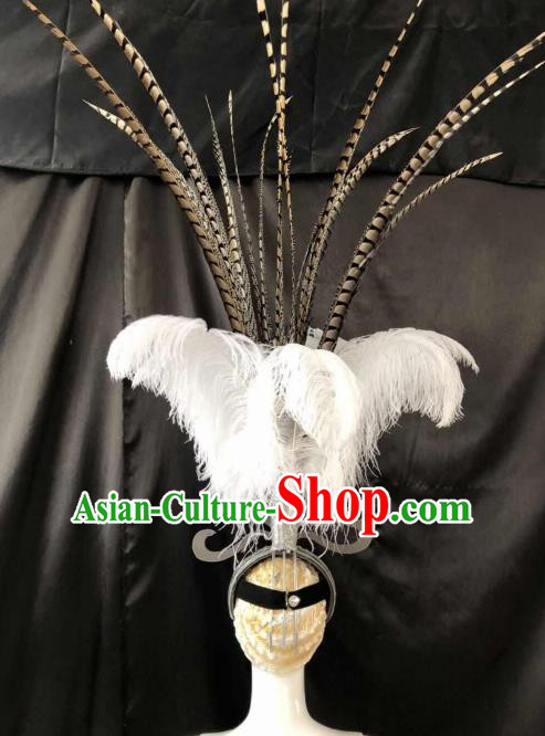Top Halloween Deluxe White Feather Hat Brazilian Carnival Samba Dance Hair Accessories for Women