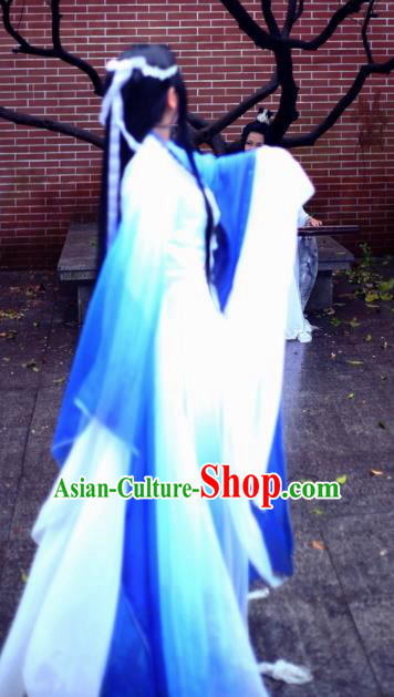 Traditional Chinese Cosplay Female Swordsman Blue Dress Ancient Princess Costume for Women