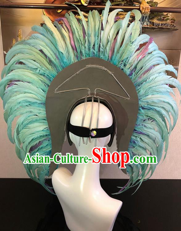 Top Halloween Rio Carnival Deluxe Light Green Feather Hat Brazilian Samba Dance Hair Accessories for Women