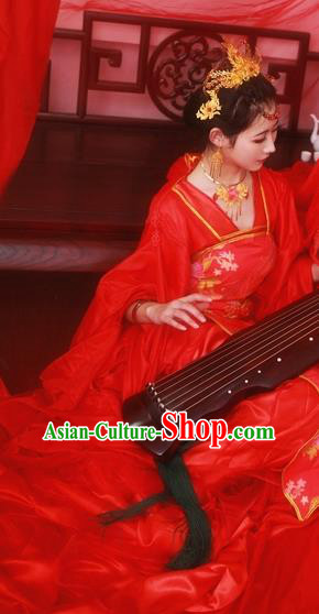 Traditional Chinese Cosplay Wedding Bride Red Dress Ancient Royal Princess Costume for Women