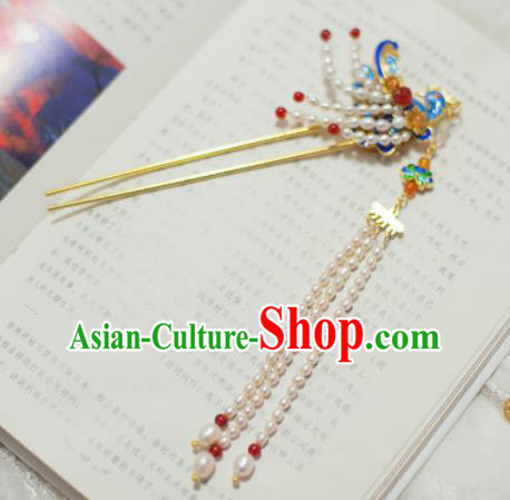 Traditional Chinese Classical Pearls Phoenix Tassel Hairpins Ancient Princess Hanfu Hair Accessories for Women