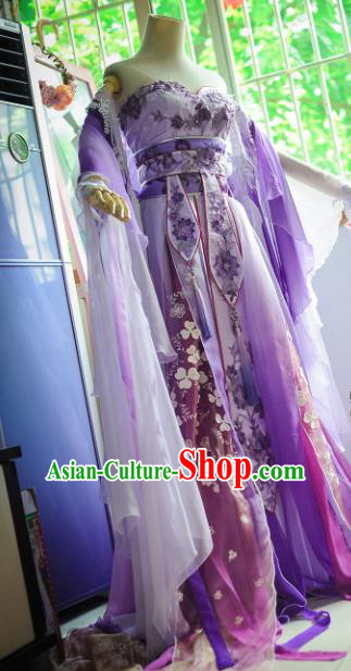 Chinese Tang Dynasty Female Swordsman Purple Dress Ancient Princess Peri Costume for Women