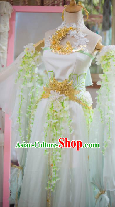 Chinese Flying Apsaras Dance White Dress Ancient Princess Peri Costume for Women