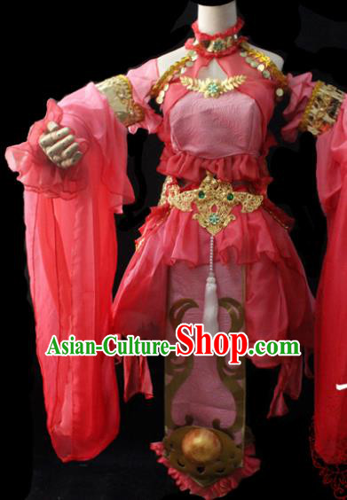 Chinese Cosplay Fairy Princess Pink Short Dress Ancient Female Swordsman Knight Costume for Women
