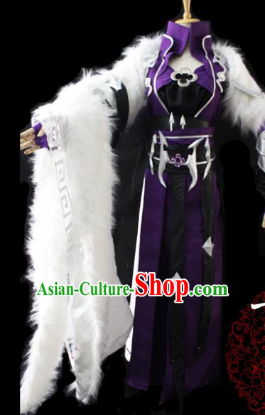 Chinese Cosplay Fairy Princess Purple Dress Ancient Female Swordsman Knight Costume for Women