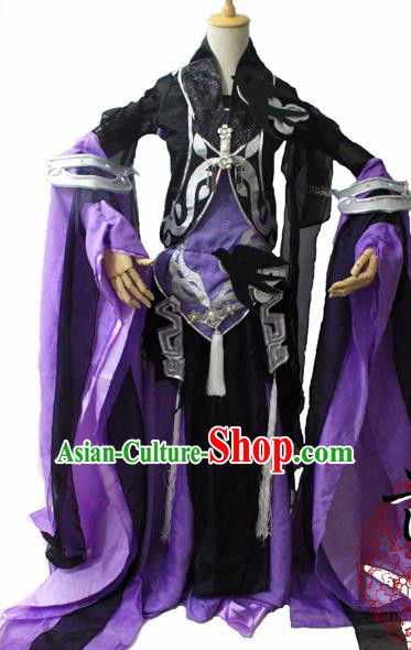 Chinese Cosplay Princess Deep Purple Dress Ancient Female Swordsman Knight Costume for Women