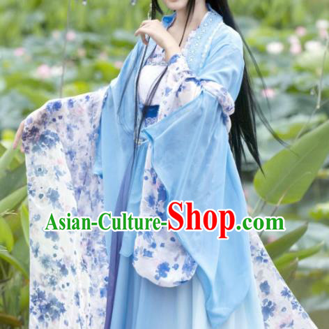 Chinese Cosplay Goddess Fairy Princess Blue Dress Ancient Female Swordsman Knight Costume for Women