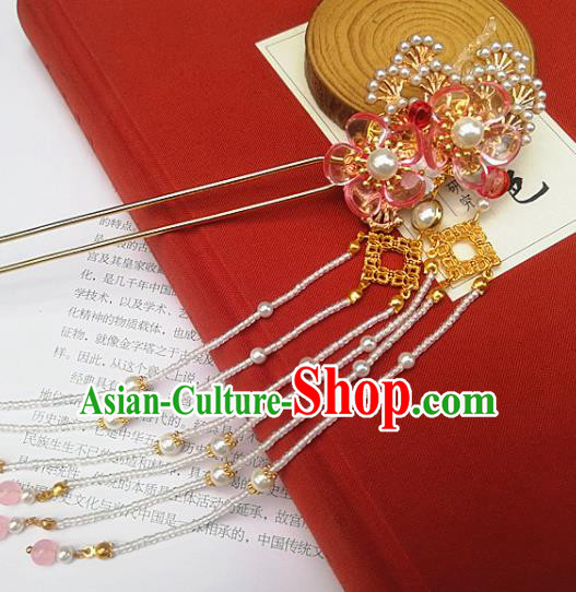 Traditional Chinese Classical Red Plum Pine Tassel Hairpins Ancient Princess Hanfu Hair Accessories for Women