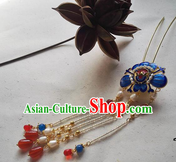 Traditional Chinese Classical Pearls Tassel Step Shake Cloisonne Hairpins Ancient Princess Hanfu Hair Accessories for Women