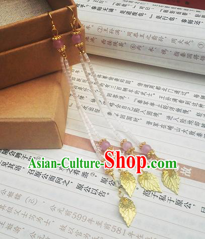 Traditional Chinese Hanfu Golden Leaf Tassel Earrings Classical Ear Accessories for Women