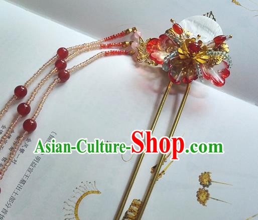 Traditional Chinese Classical Red Butterfly Tassel Hairpins Ancient Princess Hanfu Hair Accessories for Women