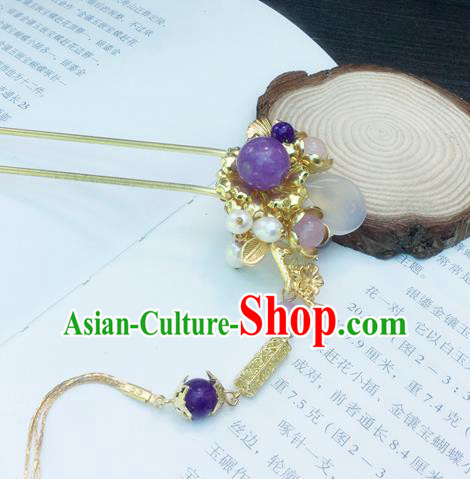 Traditional Chinese Classical Golden Plum Tassel Hairpins Ancient Princess Hanfu Hair Accessories for Women