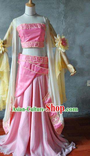 Chinese Cosplay Goddess Princess Pink Dress Ancient Female Swordsman Knight Costume for Women