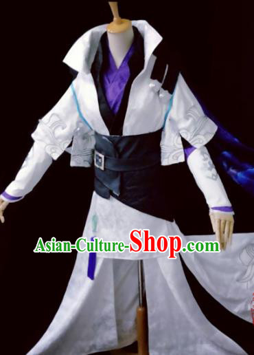 Traditional Chinese Cosplay Young Hero White Clothing Ancient Swordsman Costume for Men