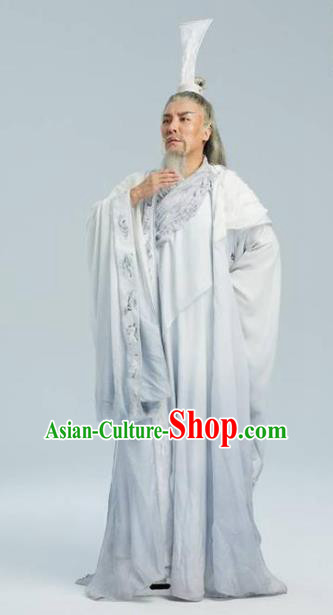 Chinese Drama Yuan Qu Ancient Poet White Clothing Stage Performance Dance Costume for Men