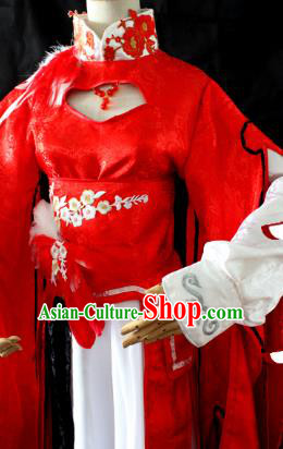 Chinese Cosplay Fairy Red Dress Ancient Female Swordsman Knight Costume for Women