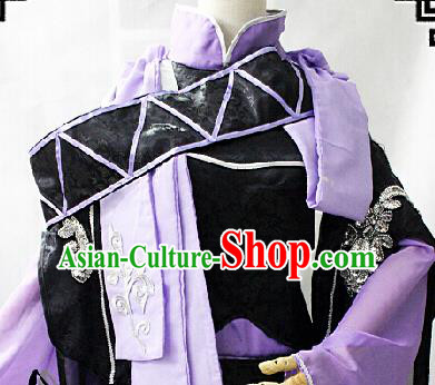Chinese Cosplay Goddess Fairy Purple Dress Ancient Female Swordsman Knight Costume for Women