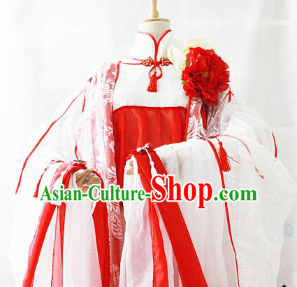 Chinese Cosplay Goddess Fairy White Dress Ancient Female Swordsman Knight Costume for Women