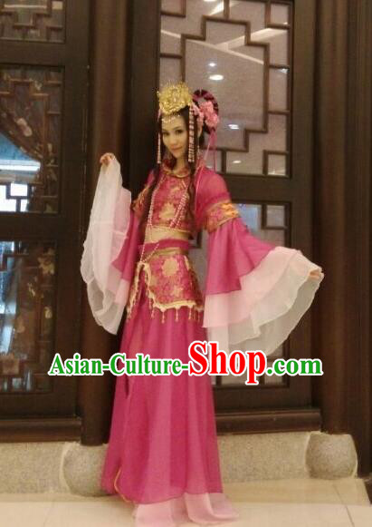 Chinese Cosplay Goddess Fairy Rosy Dress Ancient Female Swordsman Knight Costume for Women