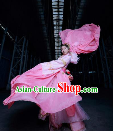 Chinese Cosplay Goddess Fairy Princess Pink Dress Ancient Female Swordsman Knight Costume for Women