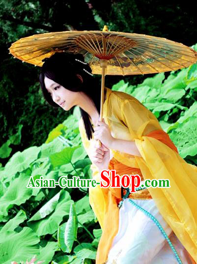 Chinese Cosplay Goddess Fairy Princess Yellow Dress Ancient Female Swordsman Knight Costume for Women