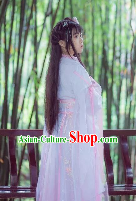 Chinese Cosplay Goddess Princess Light Pink Dress Ancient Female Swordsman Knight Costume for Women