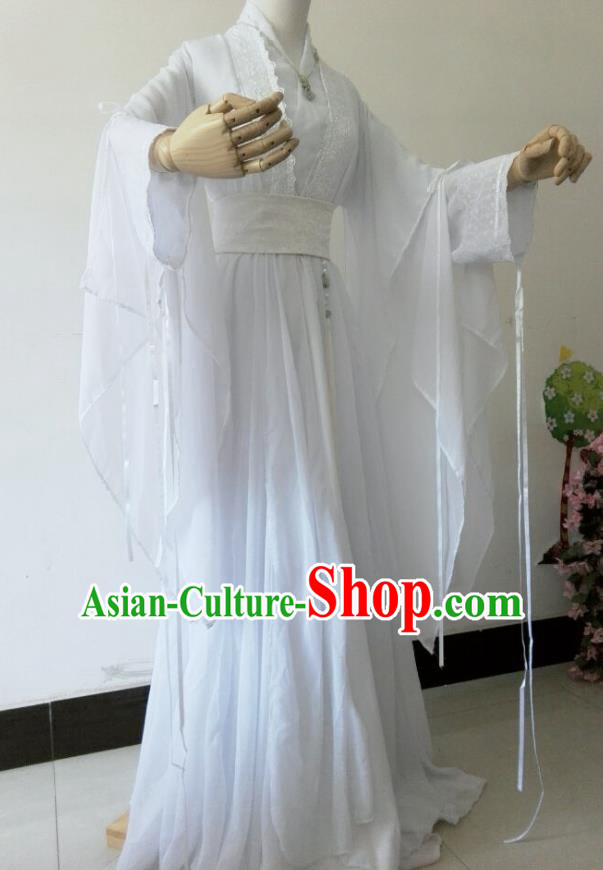 Chinese Cosplay Princess White Dress Ancient Female Swordsman Knight Costume for Women