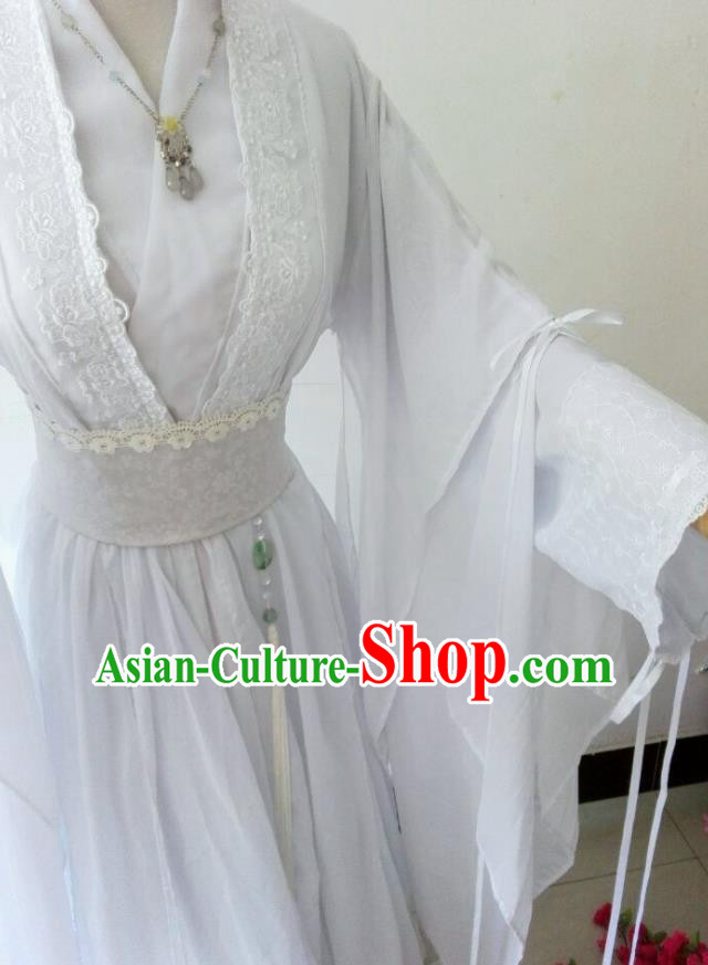 Chinese Cosplay Princess White Dress Ancient Female Swordsman Knight Costume for Women