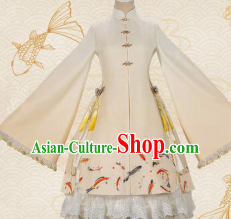 Traditional Chinese Cosplay Princess Beige Dress Ancient Court Lady Costume for Women