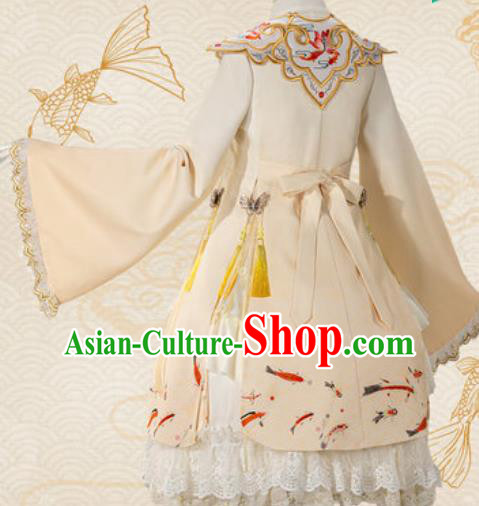 Traditional Chinese Cosplay Princess Beige Dress Ancient Court Lady Costume for Women