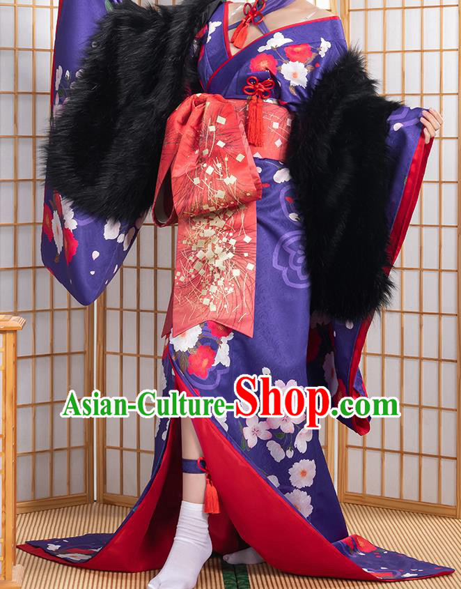 Traditional Japanese Purple Kimono Japan Yukata Dress for Women