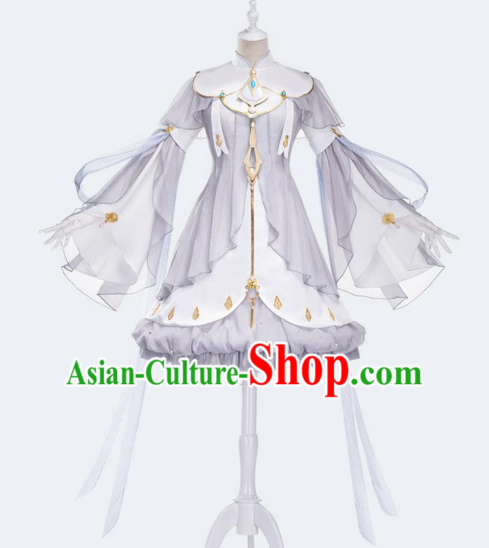 Traditional Chinese Cosplay Female Swordsman Light Grey Dress Ancient Heroine Costume for Women